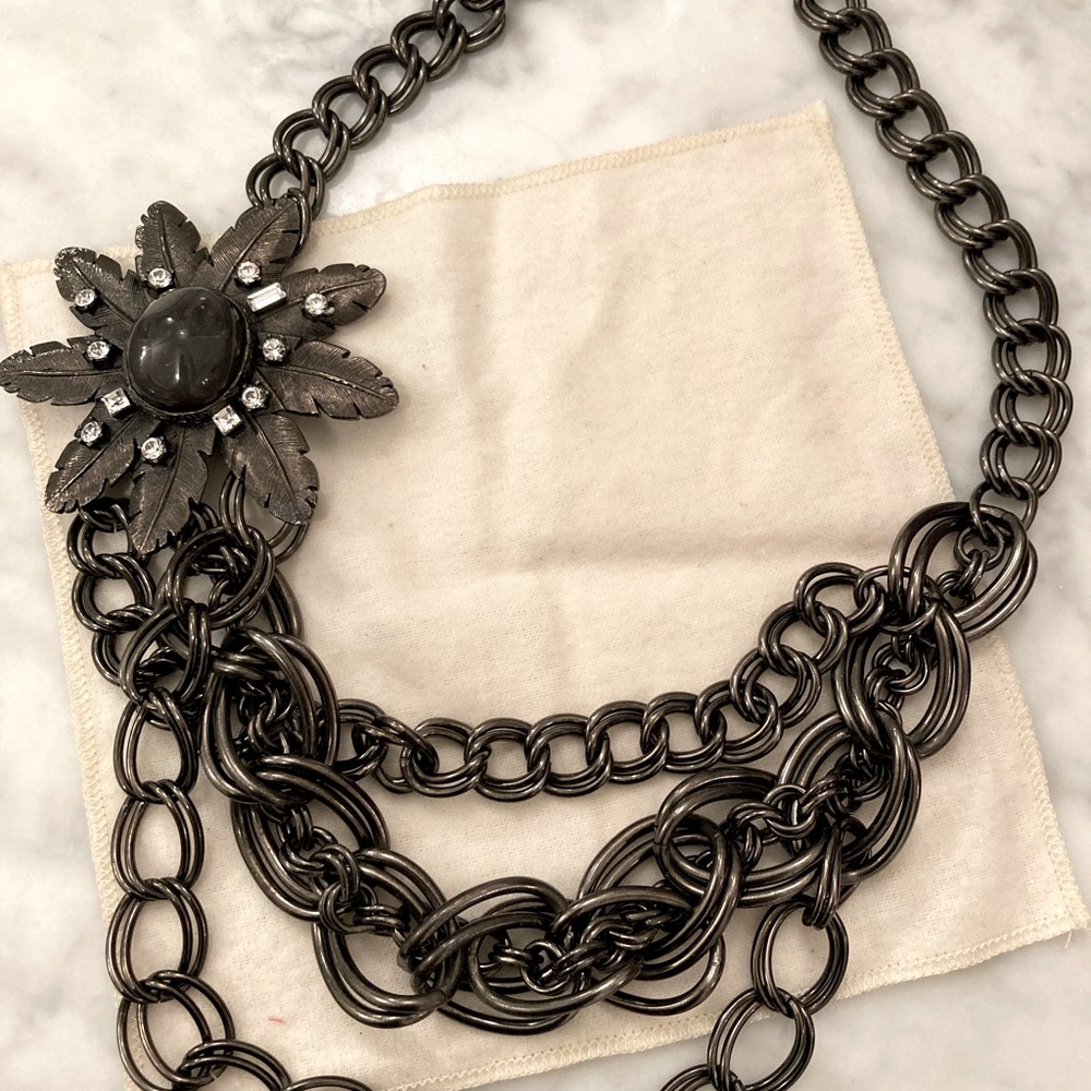Gerard Yosca gunmetal flower chain necklace (signed, collectible)